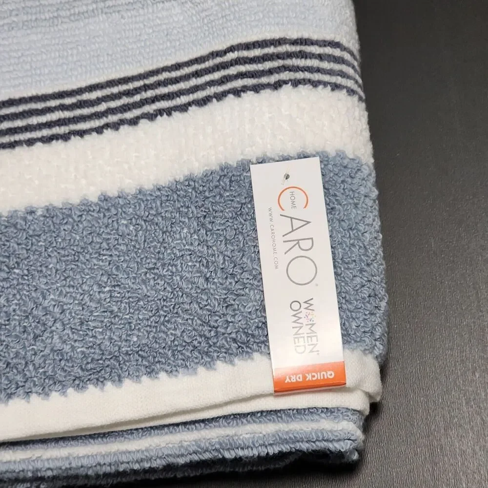 Caro Home 8pc Blue And‎ White Striped Cotton Towel Set 2 Bath 2 Hand 4 Tip NEW